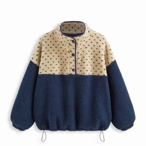 Cider FLEECE STAND COLLAR TWO TONE PATCHY DRAWSTRING OVERSIZED SWEATSHIRT